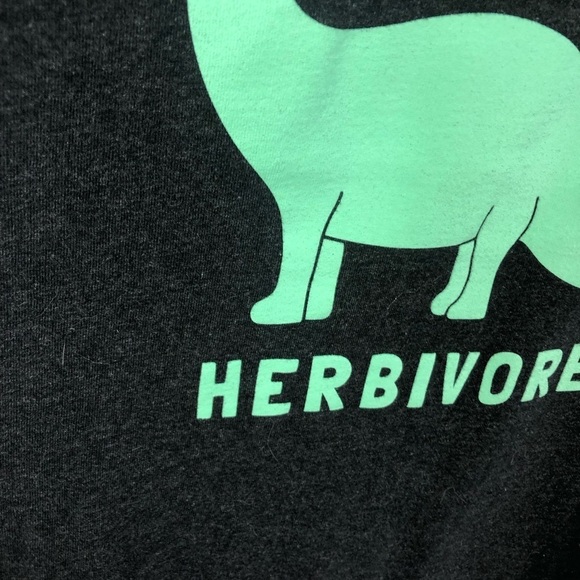 Herbivore Ethical Vegan Tee T Shirt V Neck Fitted Sz Small Charcoal Dinosaur - Picture 5 of 7